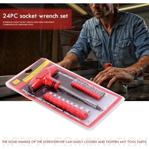 24Pcs Sockets Screwdriver Bits T-shape Handle Hexagon Bolt Driver Combination Suit Multi-functional Hand Repair Tools