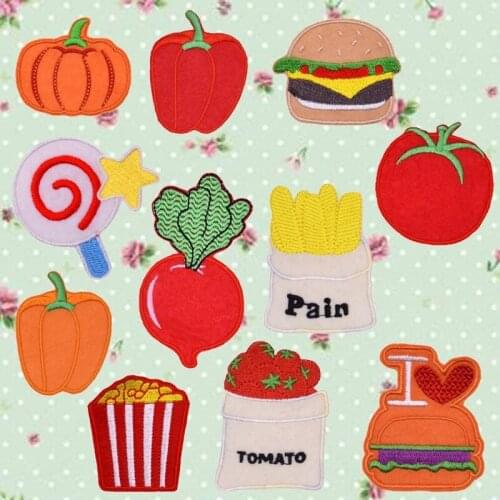 50pcs/Lot Embroidery Patche Letter Clothing Decoration Accessories Diy Applique Pumpkin Burger Radish Icecream Iron on Transfer