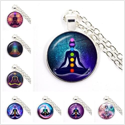 7 Chakra Reiki Healing Necklace Buddha Yoga Meditation Pendant Spiritual Om Symbol Hope Jewelry Chain Statement Necklace Gift