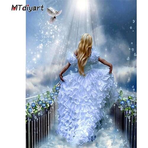 Diamond Painting 5D Dancing Girl Peace Dove Holy Light Mural Art Full Drill Embroidery Cross Stitch Mosaic Kit Home Gift Set