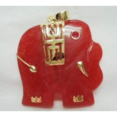 Free Shipping Charming! Red Jade Gemstone Elephant Pendant Necklace AAA Grade