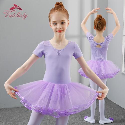Princess Ballet Shiny Tulle Tutu Dress Short Sleeve Party Use Girls Costumes Gymnastics Leotard Dance Wear Ribbon Side