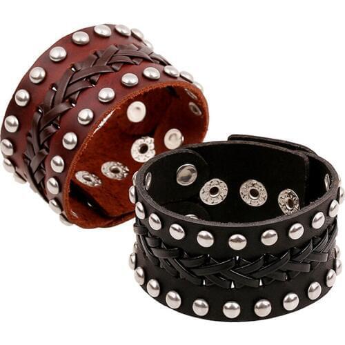 Design Punk Cuff Bangle Fashion Vintage Brown Rock Genuine Wide Leather Bracelets Women Men Jewelry Accessories