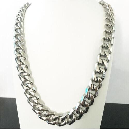 Tiasri Never Fade Mens Necklace Stainless Steel Cuban Link Chain Silver Color Male Jewelry Gifts for Men 12/17MM Wholesale