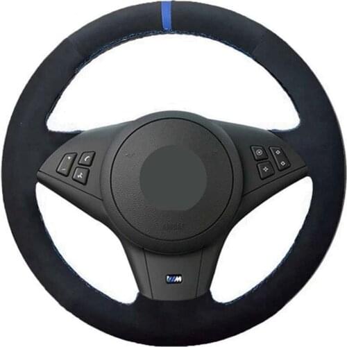 Car Steering Wheel Cover DIY Hand-Stitched Black Genuine Leather Suede Car Steering Wheel Covers For E60 530i E63 E64 635D