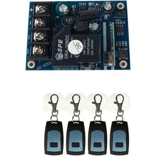 DC12V 24V 36V 48V 1CH Remote Control Light Switch Relay Output Radio Receiver Module and 4 *Waterproof Transmitter