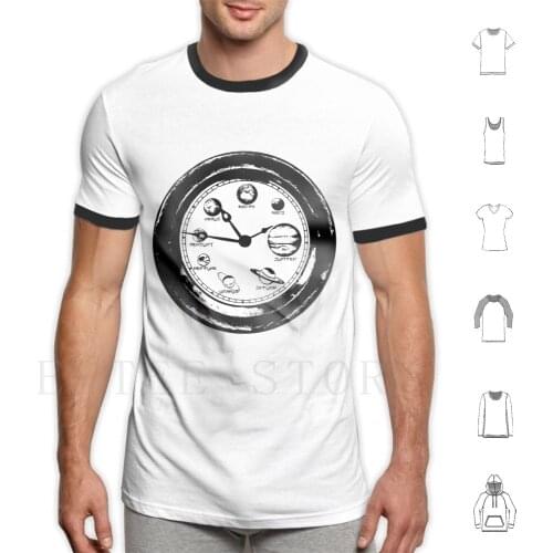 Universe Clock T Shirt DIY Big Size 100% Cotton Universe Once Upon A Time Black White Planets Earth Vintage