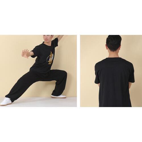 2colors top quality Summer cotton taiji tai chi short sleeve t-shirts kung fu/martial arts tee shirt black/white