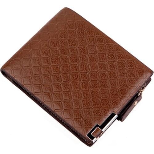 Luxury Men Wallet PU Leather Embossed Hardware Zipper Short Purse Multiple Card Pocket Leisure Business Coin Bag