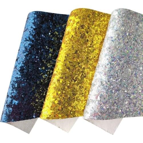 135x30cm Round Sequins Chunky Glitter Faux Leather Fabric Roll Canvas Back for Shoe Bag Hair Bow Decoration Craft