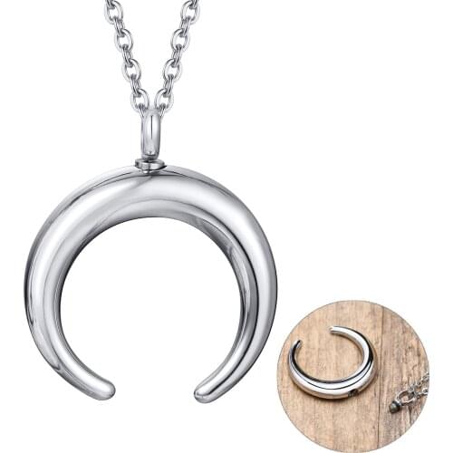Urm Crescent Moon Pendant Stainless Steel Necklace for Men Women Jewelry