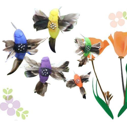 Solar Powered Battery Flying Wobble Fluttering Feather Wing Artificial Fake Hummingbird Yard Garden Plants Flower Ornament Decor