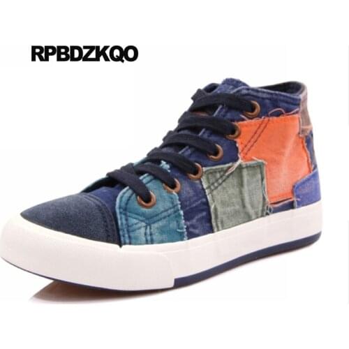 Fashion Shoes Jeans Short Autumn Women Chinese Blue Denim Boots Lace Up Fall Sneakers Booties Trend Flat Casual Round Toe Canvas