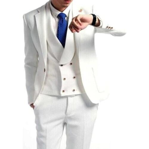 White Groom Tuxedos Mens Wedding Prom Suits Blazer With Pants (Jacket+Pants+Vest+Tie)Costume Made Plus Size Terno Handsome