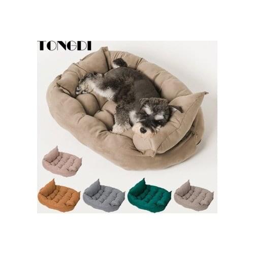 Tongdi Pet Soft Dog Bed Sofa Deformable Washable Easy Clean Dog Kennel Cat House Cushion Velvet Mats Sofa For Dog Basket Bed