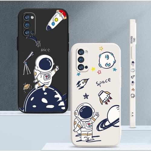 Liquid Silicone Cute Cartoon Astronaut Soft Case For OPPO Reno 5 4 4SE 4Z Find X3 Pro X2 Lite Neo Square Phone Cover Case Coque