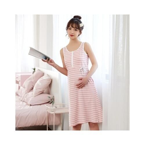 New Maternity Wear Go Out Cotton Breastfeeding Vest Dress Home Furnishing Confinement Nightdress