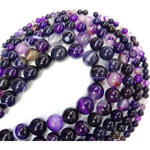Wholesale Natural Gem Stone Purple stripe Agates Onyx Round Loose beads 4/6/8/10/12/MM Pick Size beads Diy jewelry making Parts