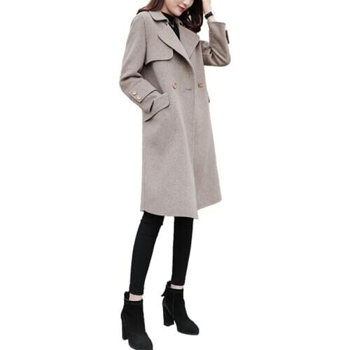2020 new spring autumn Korean coat loose woolen womens mid-length coat fashion popular knee temperament Thench Coat A739