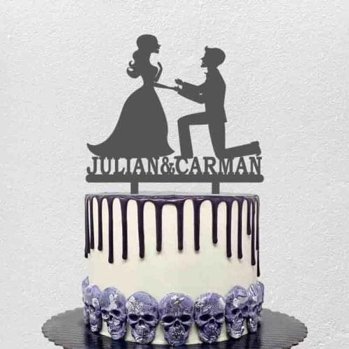 Personalized Wedding Cake Topper Custom Couple Name Groom Propose Marriage Silhouette For Wedding Party Cake Decoration Topper