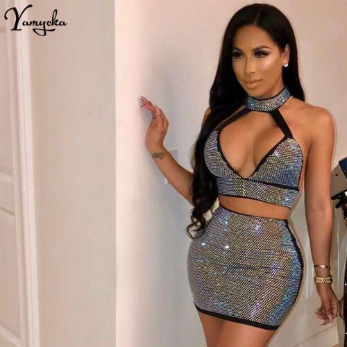 Sexy Sparkling Diamonds Summer Dress women befree Bling Sequins bandage dress elegant Backless Night club Party Dresses vestidos