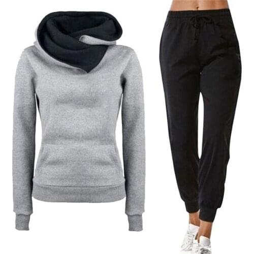 Casual Womens Clothing Sets Solid Color Hooded Sweatshirts Tops+ Pants Outfits Autumn Spring Tracksuit Female