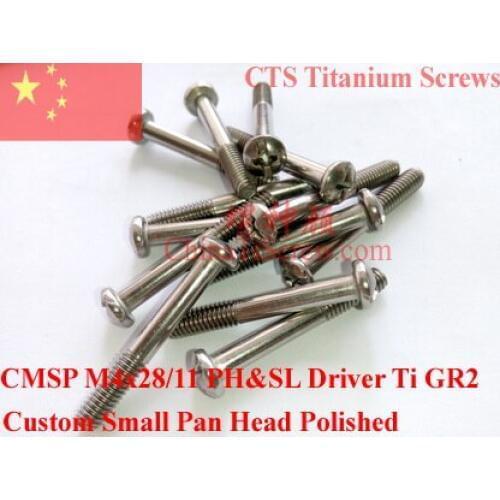 Titanium screw M4x28 Thread 11 #2 Phillips & Slotted Driver Custom Small Pan Head Polished 10 pcs