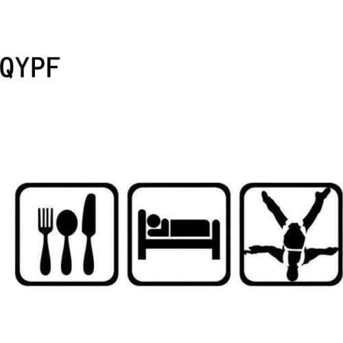 QYPF 15.2CM*4.9CM Creative Car Styling Sleep Skydiving Parachuting Vinyl Eat Car Stickers Black Silver S2-0488