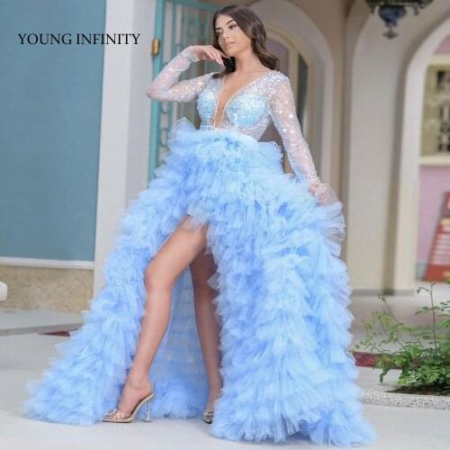 Luxury Long Sleeves Prom Dress 2022 V Neck Beading Top Pleats Skirt Sexy Side Slit Elegant Long Evening Party Gown Plus Size