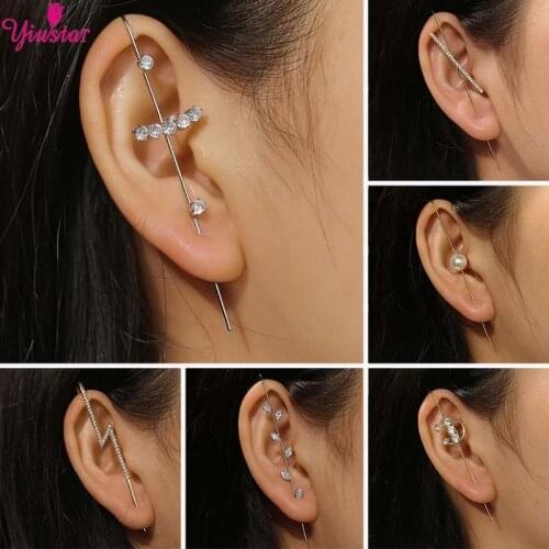 Retro Ear Clip Crystal Lightning Ear Hook Smiley Face Small Hand Butterfly Pearl Earrings Women Flower Ear Cuff Jewelry Ear Cuff