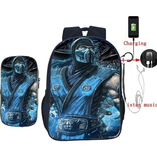 Scorpion In Mortal Kombat X Mask 2 Pcs/Set School Bags for Teenagers Students USB Charge Laptop Backpack Casual Travel Bags
