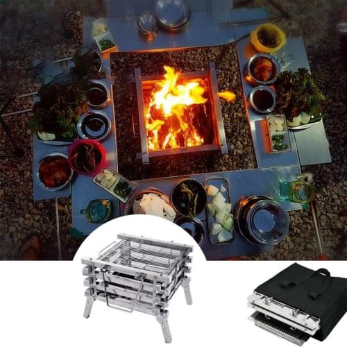 All-stainless Steel Camping Folding Portable Barbecue Grill Carbon Oven Wood Stove Bonfire Rack Barbecue Incinerator