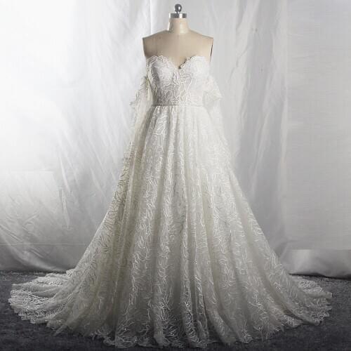 RSW1714 A Line Lace Pattern Detachable Off Shoulder Long Sleeve Wedding Dress 2020