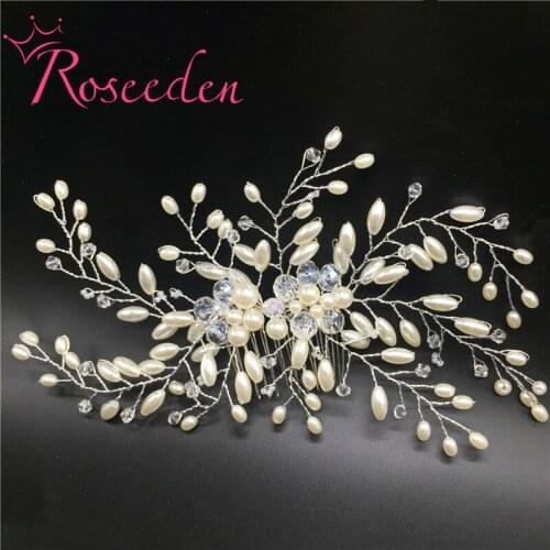 Wedding Hair Comb Accessories Bridal Luxury Charms Pearl Jewelry Handmade Clear Crystals Beads Bridal Wedding Tiara Combs RE593