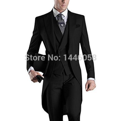 Wedding Suit For Men Custom Made 2018 Morning Long Jacket Tailcoat 3 Pieces Men Slim Fit Suit Black Groom Tuxedo Suit Bridegroom