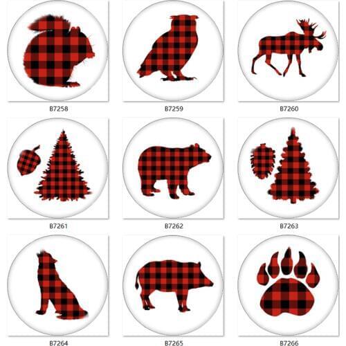 Merry Christmas tree animal plaid bear deer 18mm Snap button jewelry DIY Bracelet Round photo glass cabochons TW6011