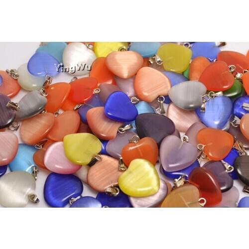 Yingwu Colorful Cat Eye Stone Heart Beads 15mm Natural Stone Beads For Jewelry Making Wholesale 50PCS/Set