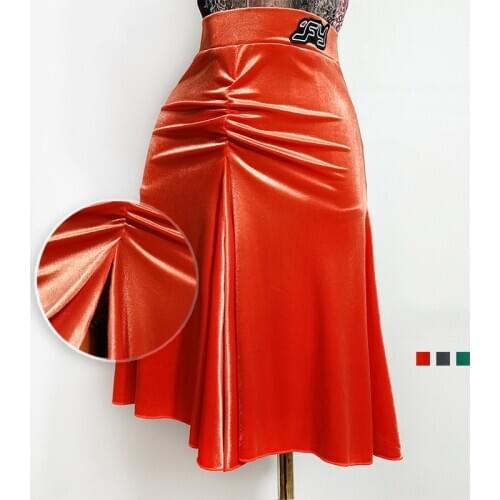 Latin Dance Skirt Women New Style Velvet Practice Skirt Sexy Split Pleated Skirt Chacha Samba Tango Latin Dance Clothes DN7325
