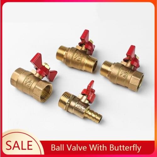 1/4" 3/8" 1/2" 3/4" Female To Female Thread Two Way Brass Shut Off Ball Valve With Butterfly Handle For Fuel Gas Water Oil Air