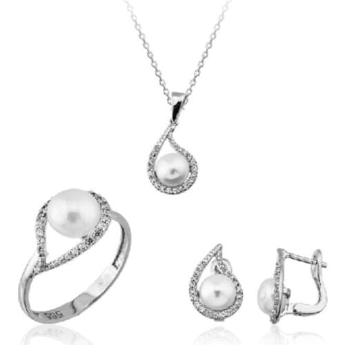 PEARL TRIPLE SET SPECIAL DESIGN WOMEN NECKLACE EARRINGS RING VALENTINES DAY SPECIAL DAY GIFT SPECIAL BOXED