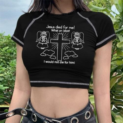 Womens T-shirt Jesus Died for Me I Would Not Die Printing Solid cottom Y2K Short tops tshirts kawaii clothes vintage Gothic