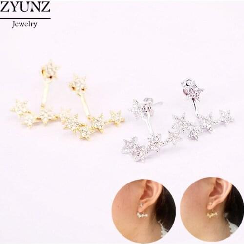 4 Pairs, Trendy Cubic Zirconia Crystal Four Star Luxury Pave Cz Stone Stud Earrings For Women Fashion Jewelry