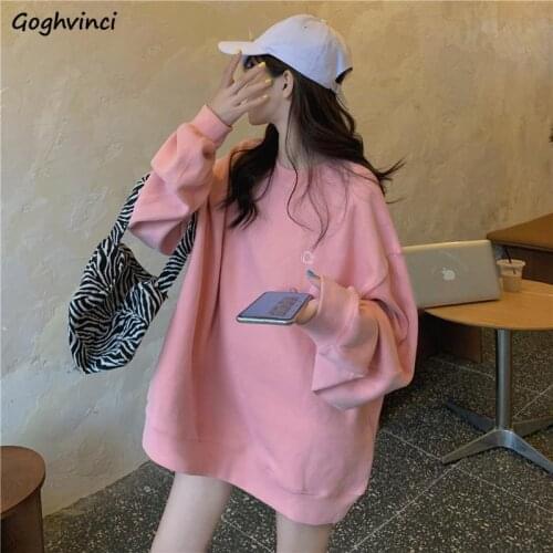 Women No Hat Hoodies Solid High Quality Loose Ulzzang Korean Style Casual Plus Velvet Thicken Warm Sweet Girls Streetwear Chic
