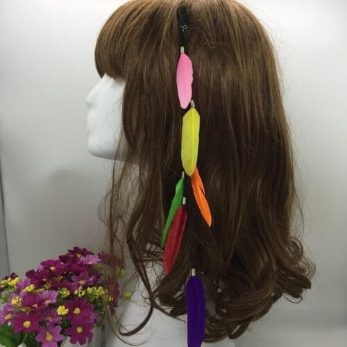Bohemian Style Indian Feather Headband Headdress Hair Rope Headwear Tribal Hippie Handmade Hair Accessories for Women 37