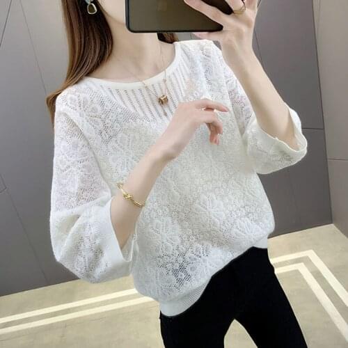 Summer Loose Casual Women Knitted Pullover Tops Short Sleeve Batwing Sexy Cool Hollow Out Basic Office Top Jumper Female