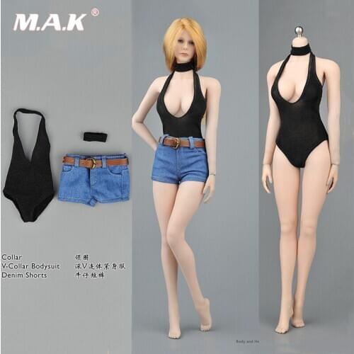 1:6 Scale Female Sexy V-Collar Bodysuit Shorts Clothing Set No Head & Body F 12" Female Figure Toy