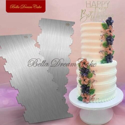1pc Double Modeling Cake Scraper Stainless Steel Spatulas Buttercream Smoother Cake Comb Cake Decorating Tool Baking Accessories