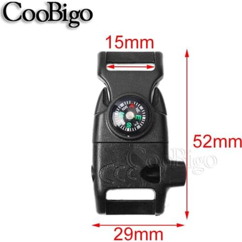 10pcs Black 5/8"Compass Whistle Buckle Scraper Parachute 550 Cord Paracord Bracelet Project Outdoor Backpack Camp Survival Kits