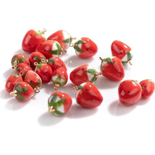 16#5pcs Hand-made Strawberry Ceramic Beads Retro Style Jewelry Fruit Pendant Jewelry Part For Necklace #XN115