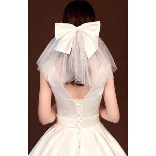 2021 Bow Bride With Pearl Wedding Veil Short Simple Cute Retro Mini Romantic Handmade Headpiece For Wedding Photp Headress Props